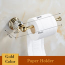 GobekUsa Brass & Crystal Bathroom Set: Towel Rack, Towel Bar, Paper Holder, Soap Dish