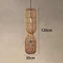 Vintage Hand-Woven Brown Rattan Cylinder Pendant Light