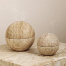 GobekUsa Beige Travertine Marble 9-Hole Sphere Incense Burner Burner Wood Plate Holder