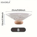 GobekUsa Creative Glass Fruit Plate with Wooden Base | Elegant Home Decor for Living Room Coffee Table