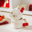 GobekUsa Cherry Pattern Porcelain Coffee Mug, Gilded Edge Teacup for Afternoon Tea & Juice