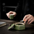 GobekUsa Geometric Green Ceramic Ashtray - Desk Decoration and Smoking Accessory