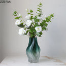 GobekUsa Green Ripple Glass Vase with Artificial Flowers for Home Decor