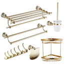 GobekUsa Brass and Crystal Bathroom Accessories Set: Shelf, Robe Hook, Paper Holder, Brush Holder