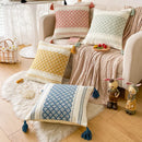 GobekUsa Blue Diamond Jacquard Tassel Cushion Cover 45x45cm