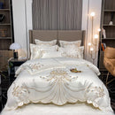 GobekUsa Gold Feather Embroidery Egyptian Cotton Patchwork Bedding Set