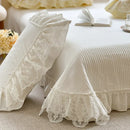 GobekUsa Lace Ruffles Bedding Set in Pearl White Cream Yellow Princess Cotton