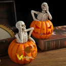 GobekUsa Halloween Skull Pumpkin Skeleton Sculpture Resin Home Decor Statuette