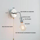 GobekUsa Adjustable Arm LED Wall Light Fixture with Pull Chain Switch, White Glass