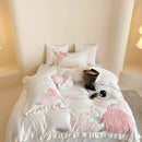 GobekUsa Lace Ruffles Princess Duvet Set, Butterfly Flowers Embroidery, Cozy Bedding with Bed Sheet & Pillowcases