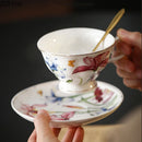 GobekUsa Iris Pattern Porcelain Gilded Mug Set for Stylish Tea & Coffee Enjoyment