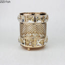 GobekUsa Gold Plated Hollow Glass Jar: Elegant Makeup Brush & Pen Holder