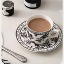 GobekUsa Black Bird Ceramic Coffee Cup and Saucer Set for English Afternoon Tea and Coffee