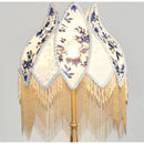 GobekUsa Blue & White Porcelain Floral Lampshade with Pearl Tassel
