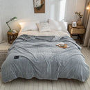 GobekUsa Gray Plaid Coral Fleece Bed Blanket - Single/Queen/King Size Cozy Flannel Bedspread