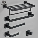GobekUsa Black Bathroom Accessories Set: Robe Hook, Towel Rail, Shelf, Tissue Holder