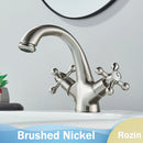 GobekUsa Antique Brass Dual Handle Basin Faucet Deck Mounted Bathroom Mixer Tap