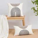 GobekUsa Geometric Embroidery Tassel Cushion Cover - Grey White Simple Loop Tufted Pillow