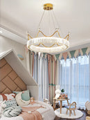 GobekUsa Crystal Chandelier: Nordic LED Luxury Round Crown Petal Design for Girls' Bedroom