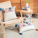 GobekUsa Embroidered Blue Tufted Boho Pillow Cover with Tassel, Lumbar Decorative Cushion