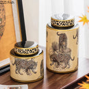 GobekUsa Leopard Pattern Tank Ceramic Storage Jar with Lid for Jewelry and Cosmetics