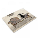 GobekUsa Black Cat Linen Placemat Set for Dining Table & Kitchen Decor