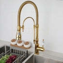 GobekUsa Golden Kitchen Faucet Vessel Sink Swivel Mixer Tap with Pull Down Spring
