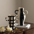 GobekUsa Geometric Check Pattern Ceramic Vase with Handle for Home Decoration