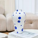 GobekUsa Blue Geometric Quilted Ceramic Vase - Polka Dots Pattern - Home Decor Craft