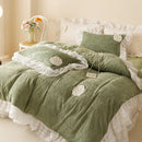 GobekUsa Luxe Carved Velvet Lace Ruffles Bedding Set with Quilted Bed Skirt