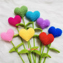 GobekUsa Hand Woven Love Heart Yarn Crochet Flower Bouquet with Green Leafy Branch