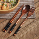 GobekUsa Japanese Wooden Utensil Set - Premium 3-Piece Dining Collection