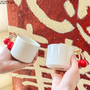GobekUsa Cherry Handle Mug: White Ceramic Tea & Coffee Cup for Dining Table