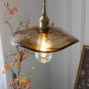 GobekUsa Brass Knob Switch LED Pendant Light, Nordic Amber Glass Hanging Lamp