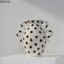 GobekUsa Black Polka Dot Ceramic Vase for Table Flower Arrangement and Room Decor