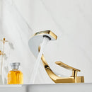 GobekUsa Gold & White Bathroom Basin Faucet Deck Mounted Sink Tap, Brass with Rose Gold Accent