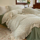 GobekUsa Elegant Floral Lace Ruffles Bedding Set with Double Yarn - Soft Cotton Blend