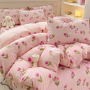 GobekUsa Cartoon Cat Floral Duvet Set, Girls' Pink Bedding Collection