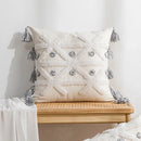 GobekUsa Geometric Tufted Tassel Cushion Cover White Grey Bohemian Decor Pillow Cover