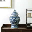 GobekUsa Blue White Porcelain General Jar: Ceramic Tea Caddy Candy Pot Storage Container