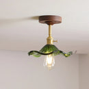 GobekUsa Green Glass LED Ceiling Lights: Modern Copper Wood Indoor Lamp