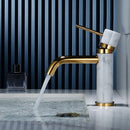 GobekUsa Brushed Gold Bathroom Faucet with Swivel Spout and Marble Accents