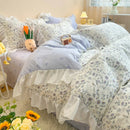 GobekUsa Korean Princess Floral Ruffles Bedding Set: Single/Queen Duvet, Cover, & Pillowcases