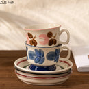 GobekUsa Flowers Pattern Ceramic Cup&saucer Set Gold-plated Coffee Tea Mug Juice Container