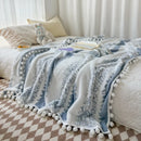 GobekUsa Jacquard Fluffy Ball Lace Blanket | Double Sided Fluff Warm Sofa Cover