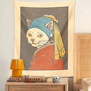 GobekUsa Cat With Pearl Earring Metal Wall Hanging Tapestry Art