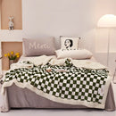 GobekUsa Double Layer Lamb Wool Checkered Blanket - Nordic Style Warm Bedspread