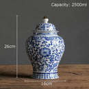GobekUsa Blue & White Porcelain Jar with Gold Plating - Ceramic Storage & Desk Decor