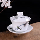 GobekUsa Blue & White Porcelain Gaiwan Tea Set Puer Tea Cups Soup Bowl with Lid