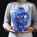 GobekUsa Blue White Porcelain General Jar Tea Pot Sealed Storage Tank Home Decor